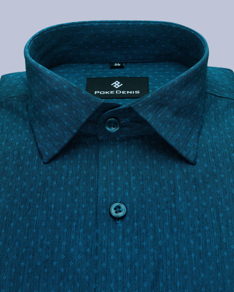 VARLET BLUE DOBBY TEXTURED GIZA COTTON SHIRT