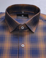 Brown With Blue Plaid Giza Cotton Shirt