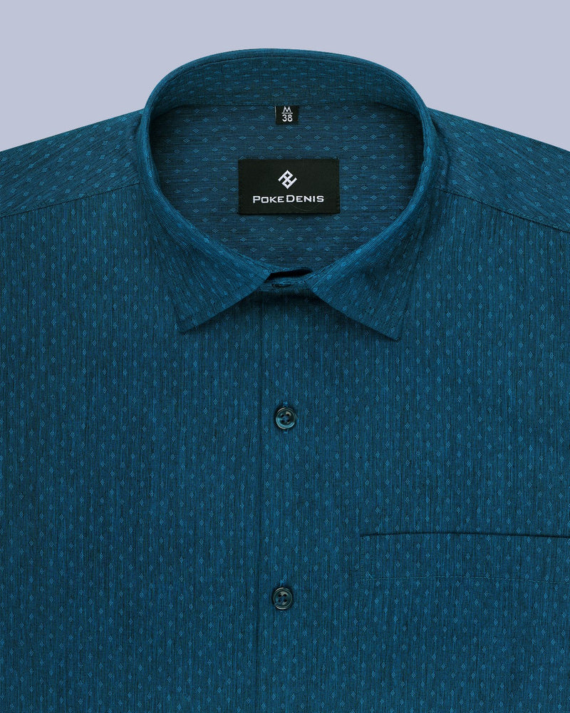 VARLET BLUE DOBBY TEXTURED GIZA COTTON SHIRT