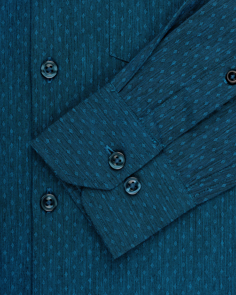 VARLET BLUE DOBBY TEXTURED GIZA COTTON SHIRT