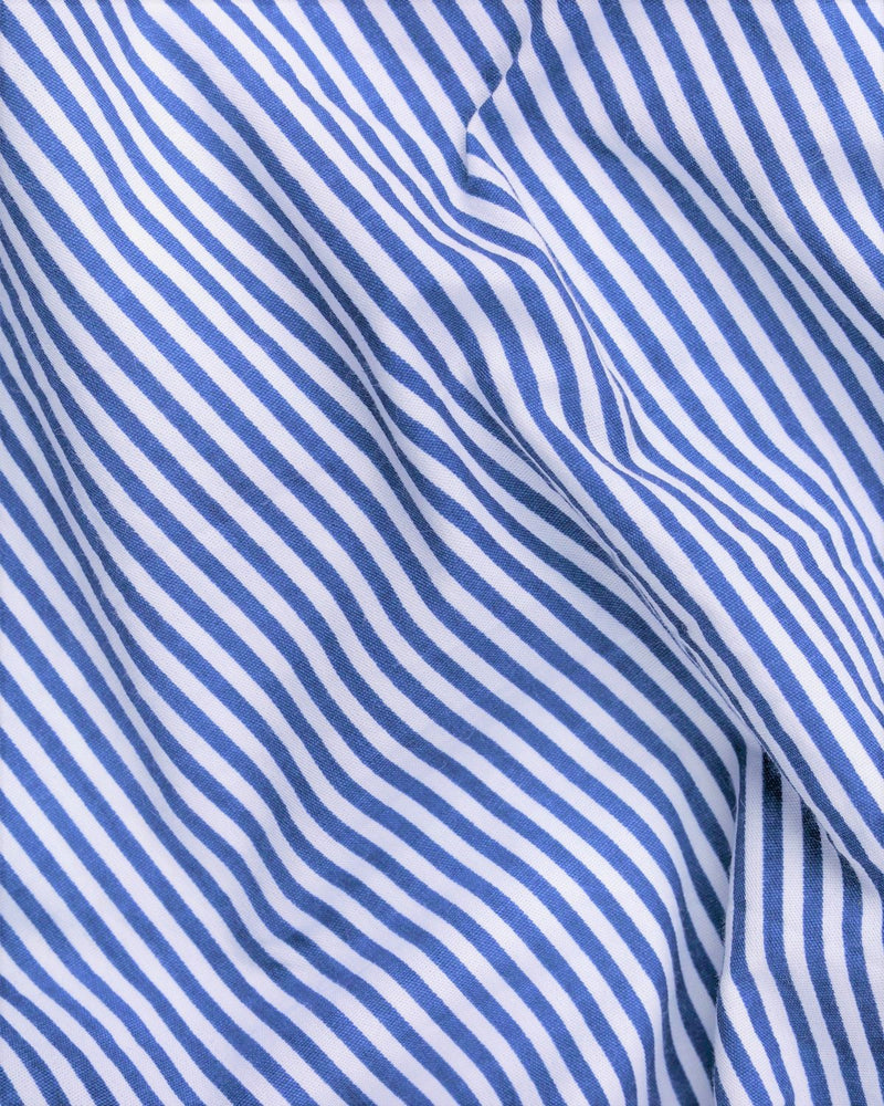 BRIGHT WHITE  WITH BLUE STRIPED SOFT COTTON SHIRT