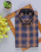 Brown With Blue Plaid Giza Cotton Shirt