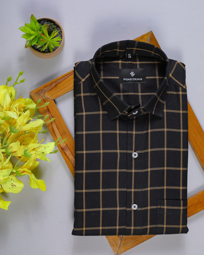 Black with Yellow Checks Premium Cotton Shirt