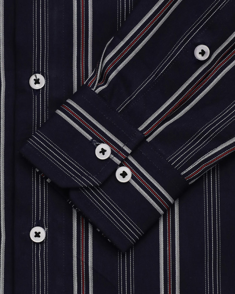 BLUE WITH GREY STRIPED COTTON SHIRT