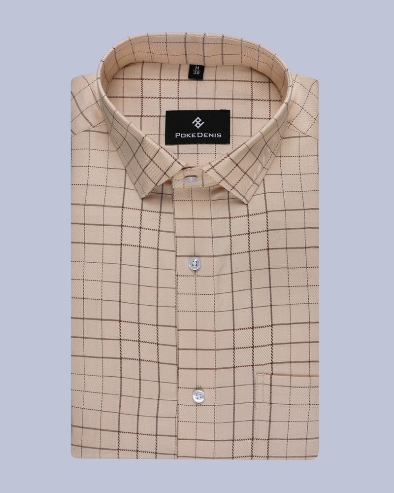 LIGHT BROWN CHECKS LUXURIOUS COTTON SHIRT