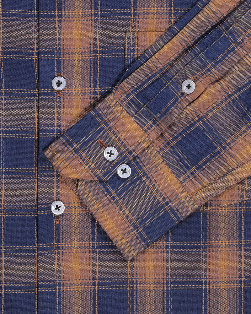 Brown With Blue Plaid Giza Cotton Shirt