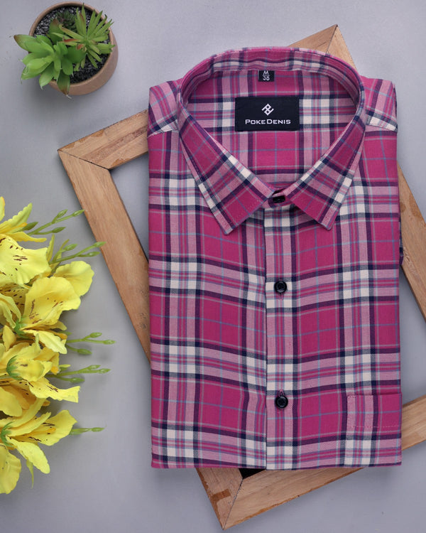 PINK WITH WHITE PLAID SOFT COTTON SHIRT