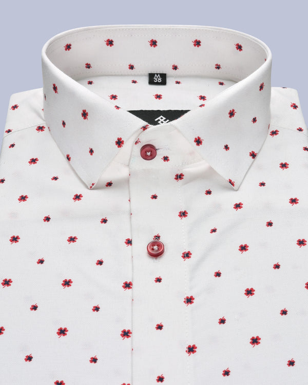 WHITE WITH FLOWER PRINTED OXFORD SHIRT