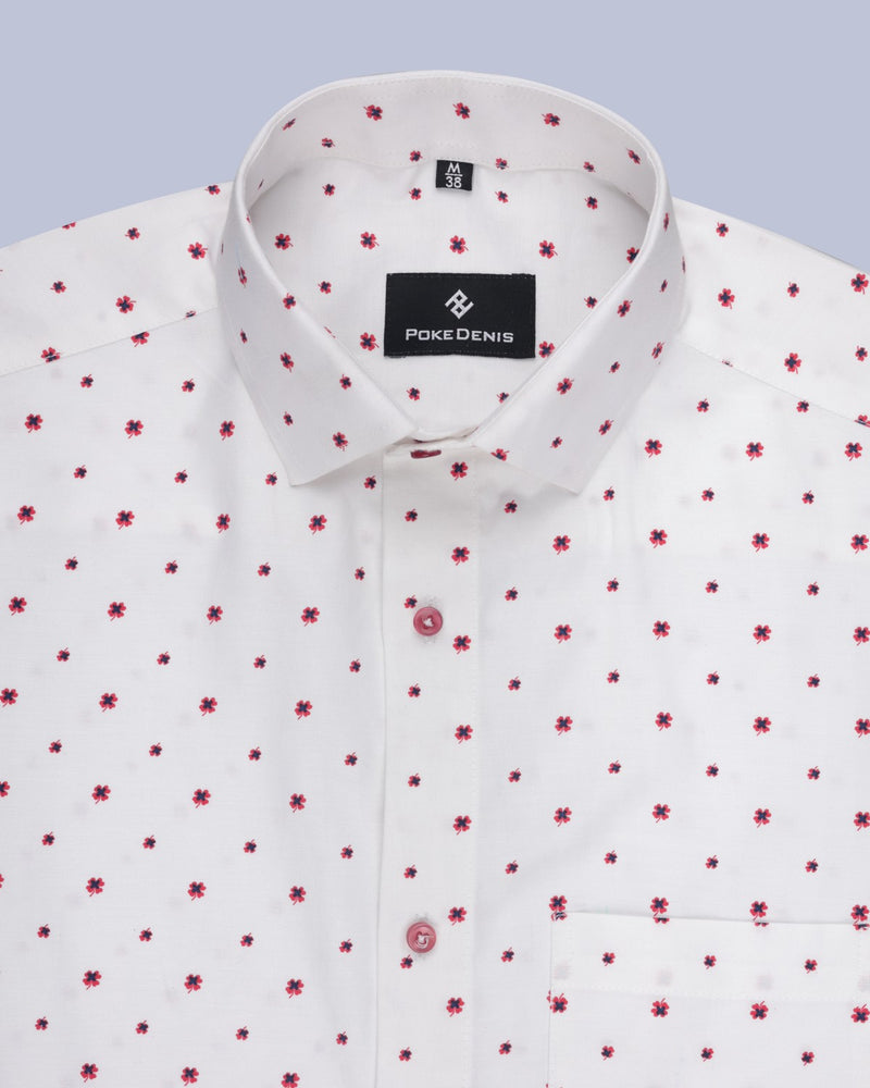 WHITE WITH FLOWER PRINTED OXFORD SHIRT