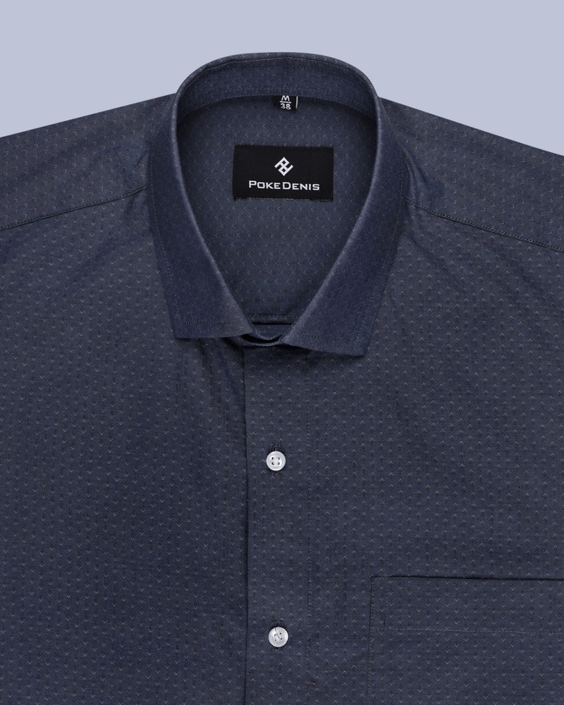 DARK-BLUE SMALL DOTTED DOBBY PREMIUM COTTON SHIRT