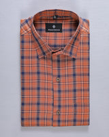 Dark Orange With Blue Plaid Soft Cotton Shirt