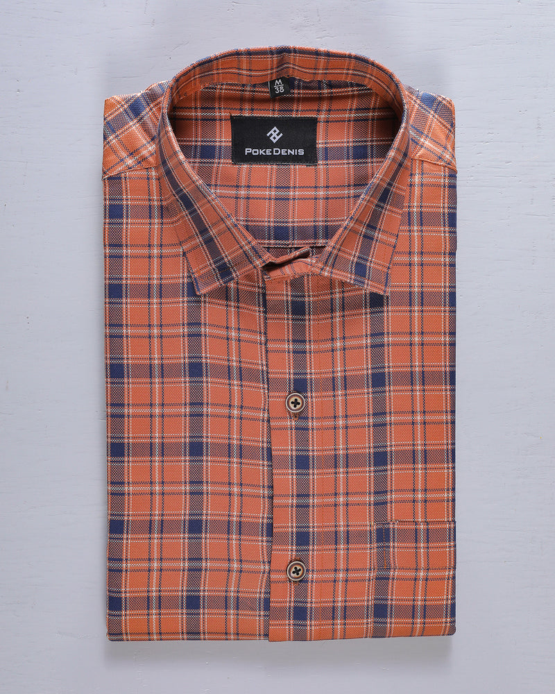 Dark Orange With Blue Plaid Soft Cotton Shirt