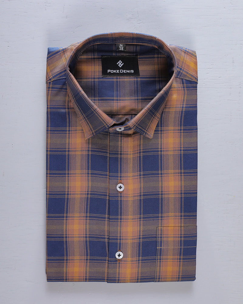 Brown With Blue Plaid Giza Cotton Shirt
