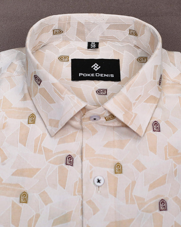 CREAM GREY DESIGN PREMIUM JACQUARD GIZA COTTON SHIRT