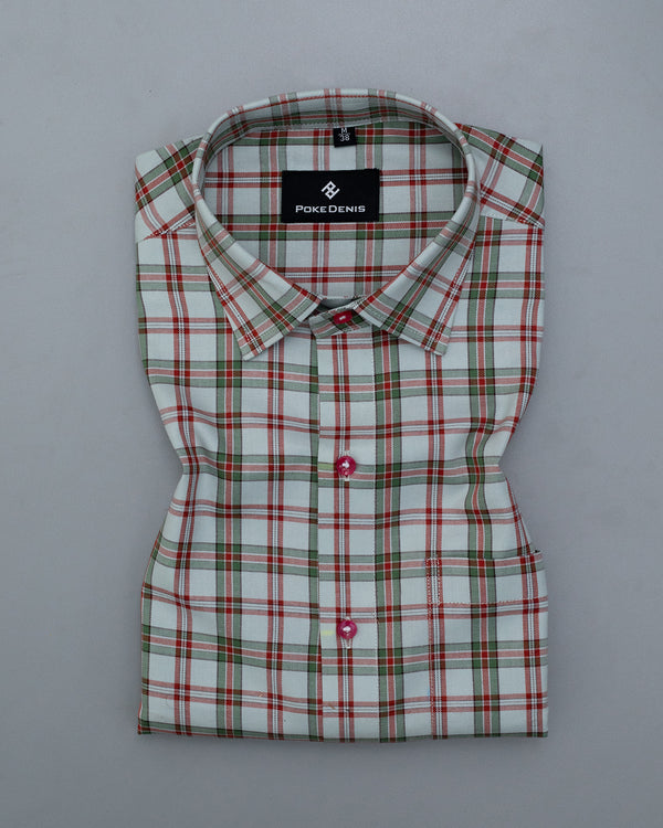 LIGHT GREENWICH WITH MAROON CHECK PLAID SOFT TWILL GIZA COTTON SHIRT