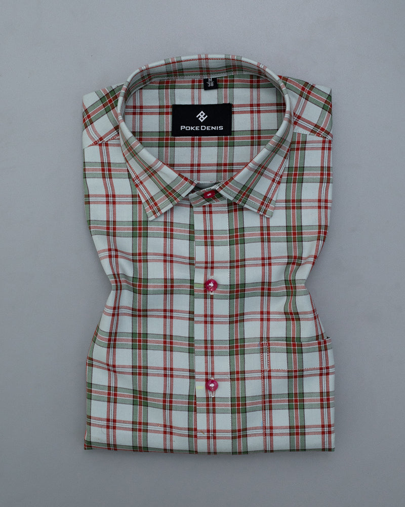 LIGHT GREENWICH WITH MAROON CHECK PLAID SOFT TWILL GIZA COTTON SHIRT
