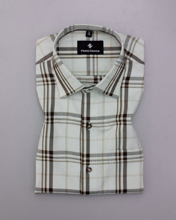 OFF-WHITE   WITH BROWN PLAID ROYAL OXFORD COTTON SHIRT