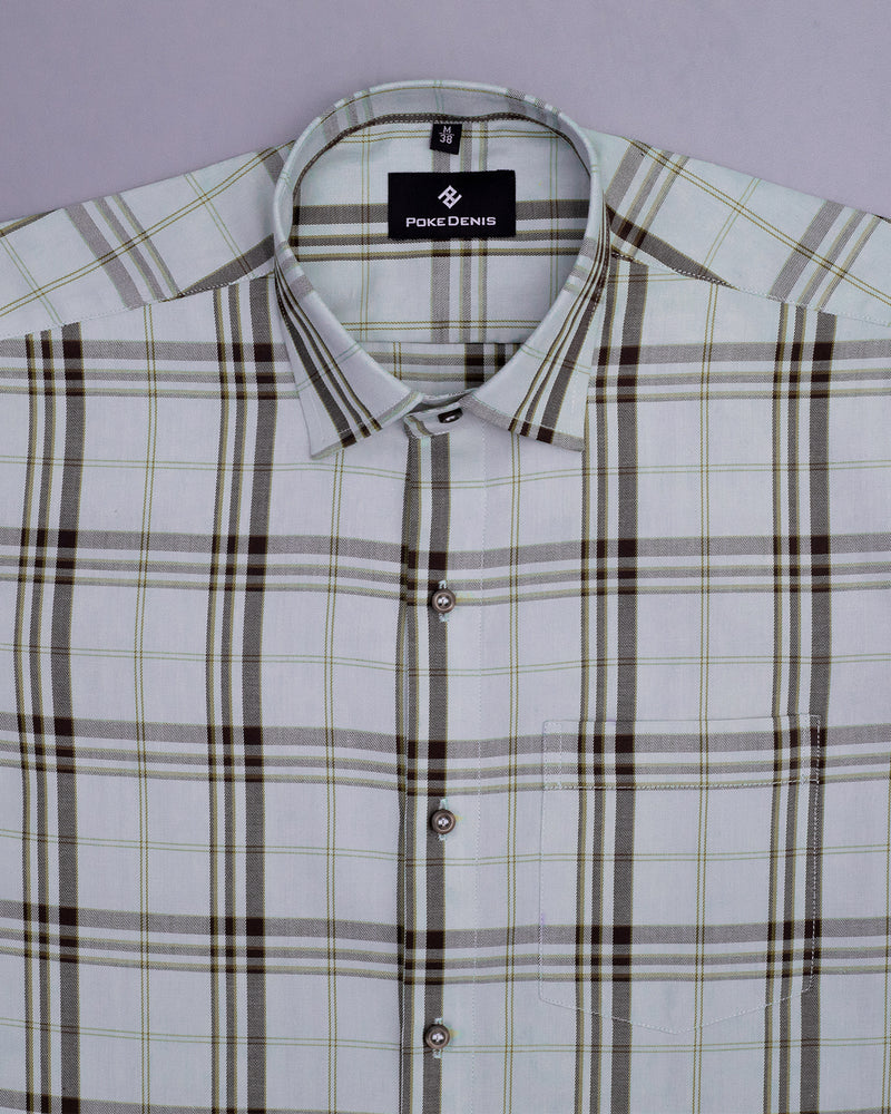 OFF-WHITE   WITH BROWN PLAID ROYAL OXFORD COTTON SHIRT