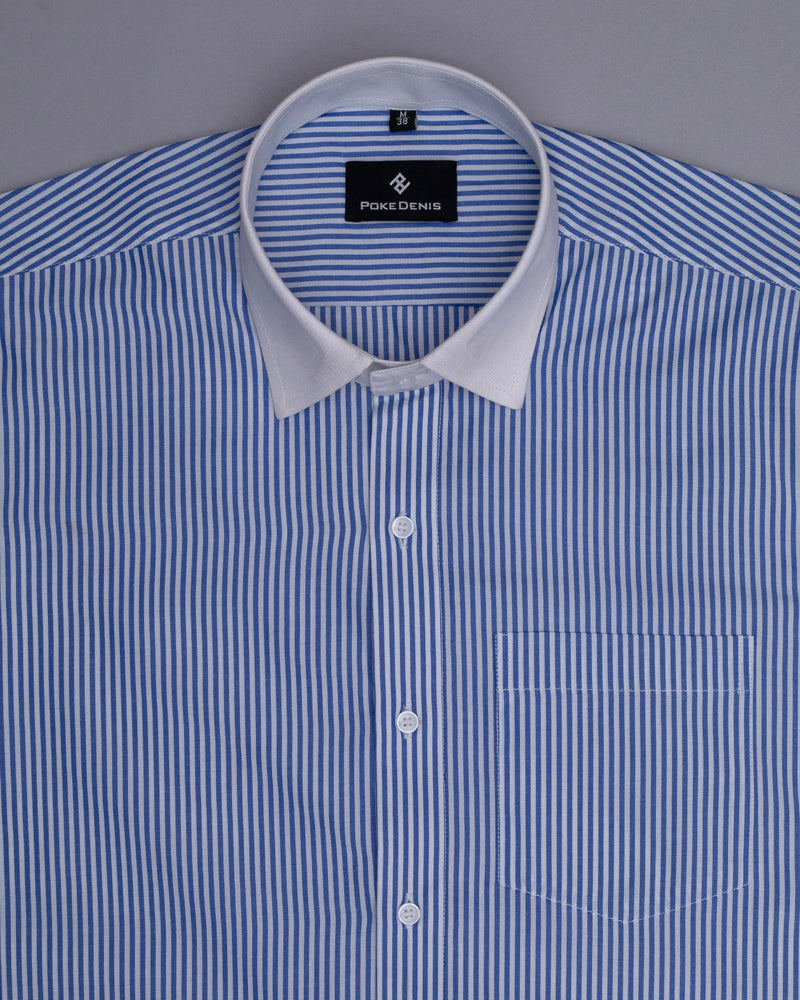 CLASSIC BLUE STRIPED WITH  WHITE CUFF AND COLLR FORMAL COTTON SHIRT