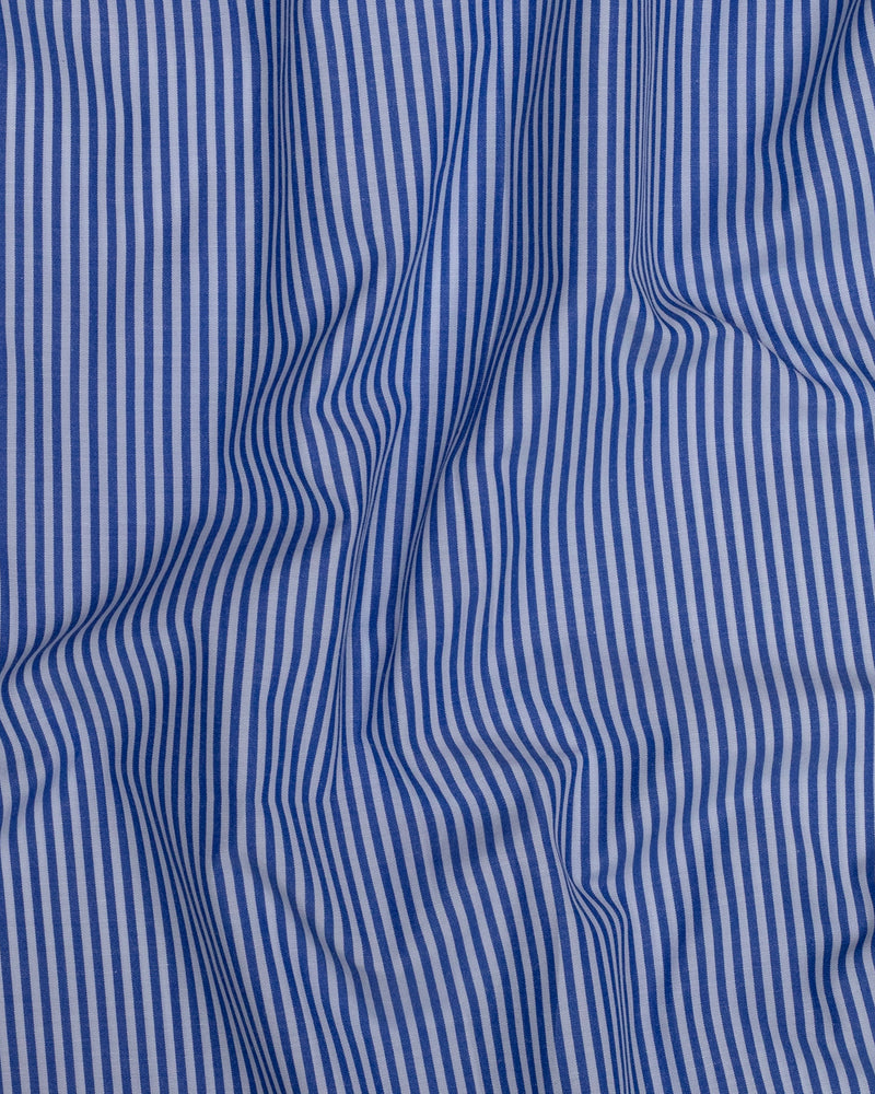 CLASSIC BLUE STRIPED WITH  WHITE CUFF AND COLLR FORMAL COTTON SHIRT