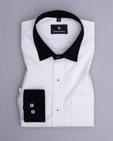 BRIGHT WHITE WITH BLACK CUFF COLLA  DOBBY TEXTURED PREMIUM  GIZA COTTON SHIRT