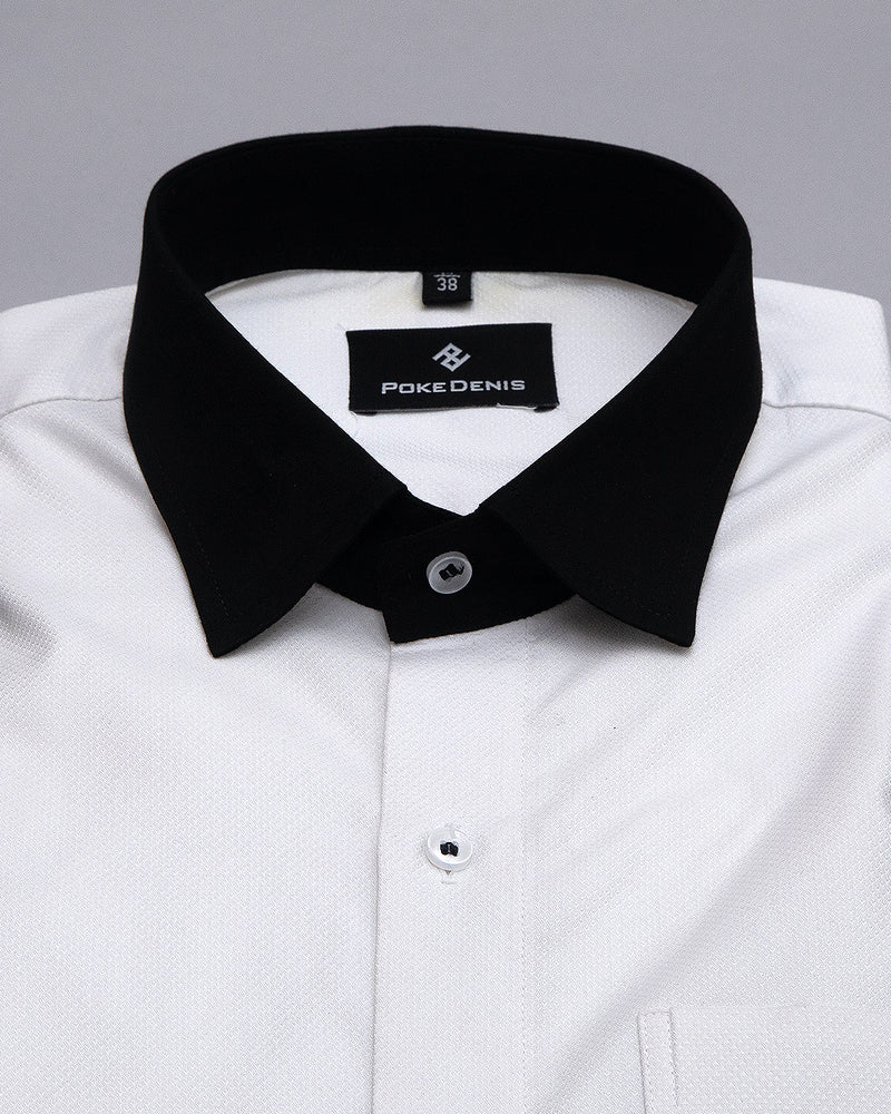 BRIGHT WHITE WITH BLACK CUFF COLLA  DOBBY TEXTURED PREMIUM  GIZA COTTON SHIRT