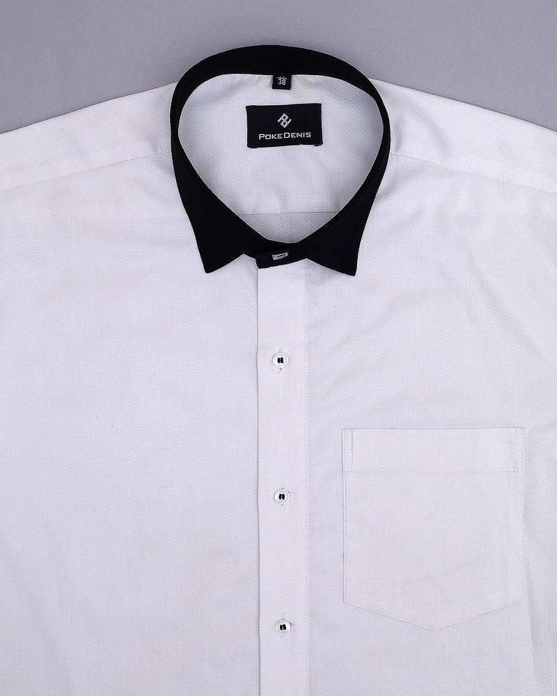 BRIGHT WHITE WITH BLACK CUFF COLLA  DOBBY TEXTURED PREMIUM  GIZA COTTON SHIRT