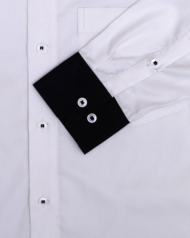 BRIGHT WHITE WITH BLACK CUFF COLLA  DOBBY TEXTURED PREMIUM  GIZA COTTON SHIRT