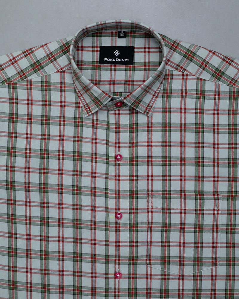 LIGHT GREENWICH WITH MAROON CHECK PLAID SOFT TWILL GIZA COTTON SHIRT